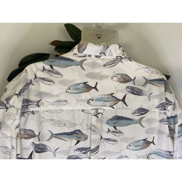 Columbia Men's Fish Print Button Up Shirt XL Vintage Pocket Logo 100% Cotton EUC - Picture 12 of 16